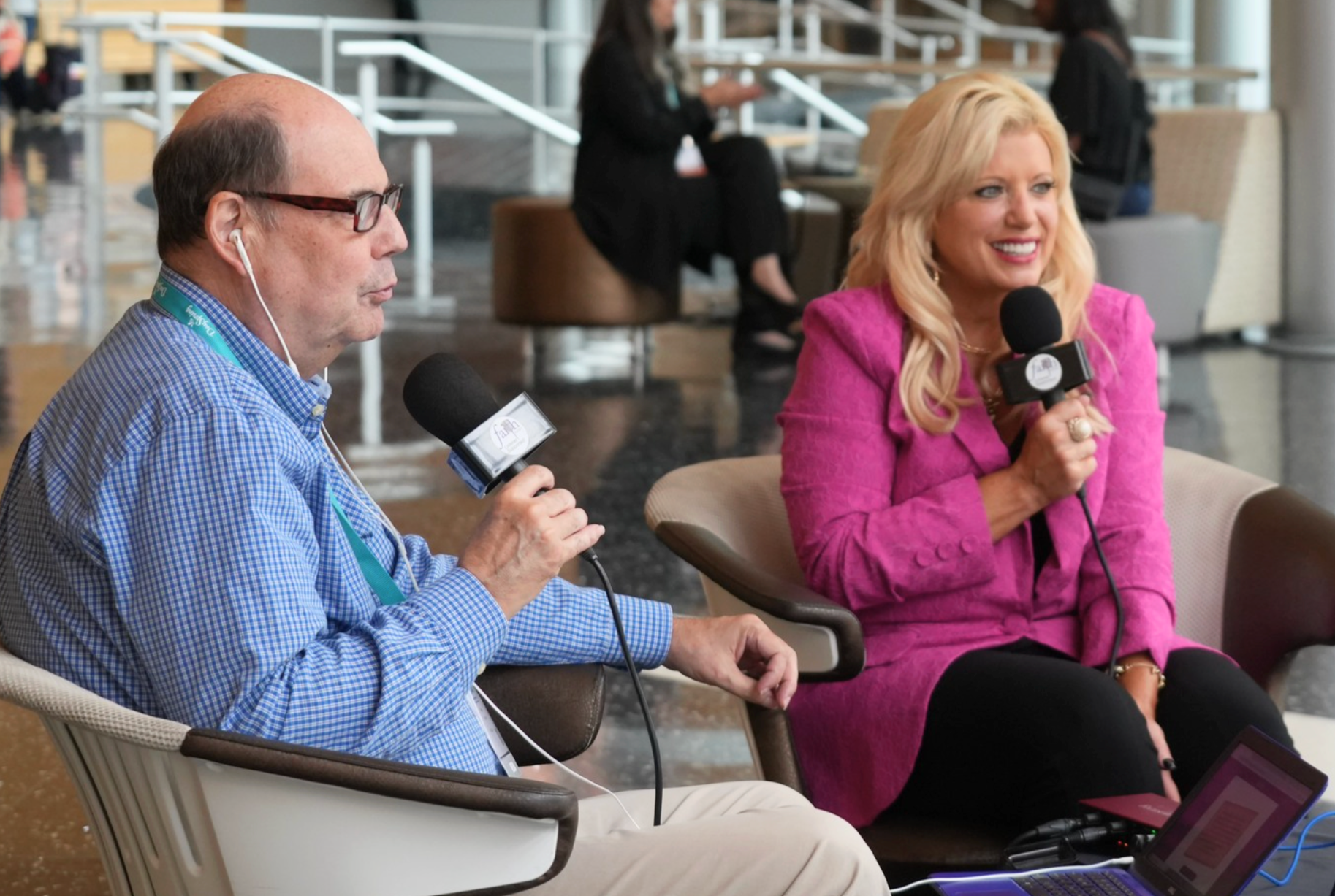 Linda Evans Shepherd in a podcast/radio interview at the event
